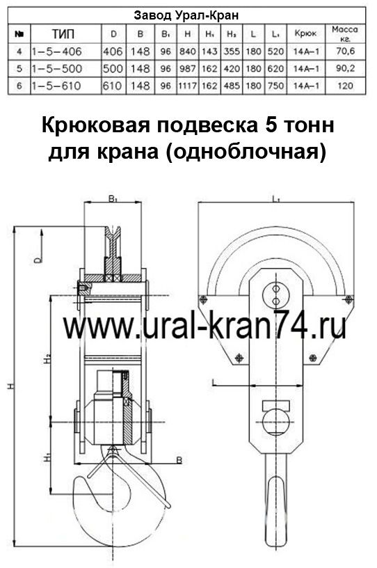 Крюковая подвеска 1т чертеж