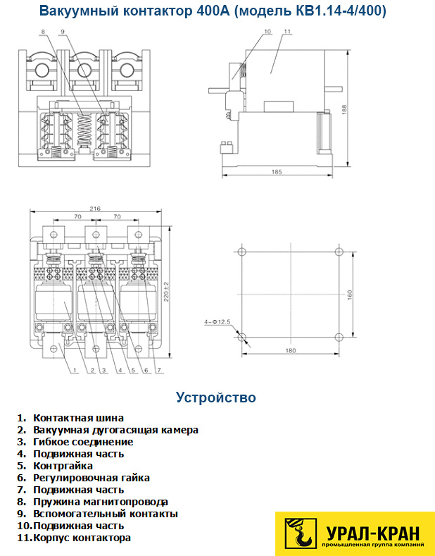 Вакуумный контактор КВ 1.14-4/400 | КВ1-400-3в3